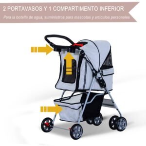 PawHut Cochecito Perros Mascotas Plegable Gris 75x45x97cm