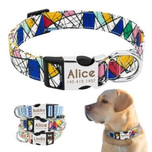 Collar de nailon para perro, personalizado con placa de etiqueta de identificación grabada para mascota, reflectante, perros pequeños, medianos y grandes