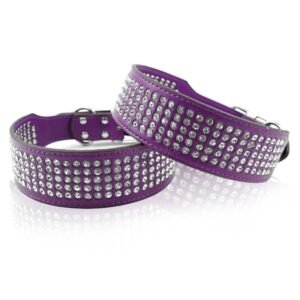 Collares de cuero con diamantes de imitación para perros, bóxer de 2 pulgadas de ancho para perros medianos y grandes
