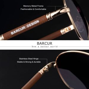 BARCUR-gafas de sol polarizadas para hombre y mujer, lentes de sol masculinas con diseño de aleación de titanio, gafas de sol con gradiente de piloto
