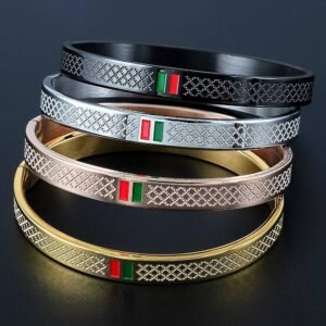 Pulseras de acero inoxidable para hombre y mujer, brazaletes de color rojo y verde de marca de lujo de 6mm y 8mm, regalo de joyería de oro rosa para parejas
