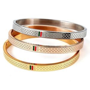 Pulseras de acero inoxidable para hombre y mujer, brazaletes de color rojo y verde de marca de lujo de 6mm y 8mm, regalo de joyería de oro rosa para parejas