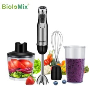 BioloMix-4 en 1 batidora de mano de alta potencia, batidora de inmersión de 1200W, incluye taza para batidos, cuchillas de hielo de acero inoxidable