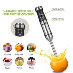 Batidora de mano 4 en 1 de acero inoxidable, mixer para vegetales, picadora para carne, picadora de 500ml, batidora de 800ml, taza para batidos, 1100W