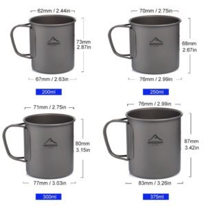 Widesea-Tasa de camping de Titanio, tazas ideales para exteriores, al aire libre, utensilios para comida campestre, aventura y senderismo