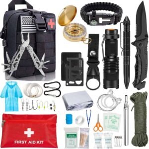 Kit de herramientas de supervivencia EDC, juego 47 en 1 para SOS, manta de emergencia, bolígrafo táctico, alicates, linterna, sierra de alambre