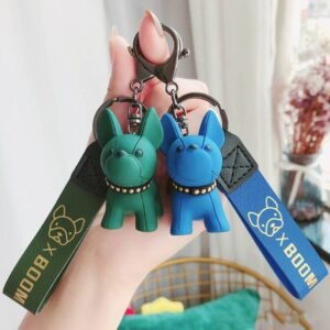 Moda Punk llavero de Bulldog Francés de cuero de la PU perro llaveros para las mujeres bolso colgante joyas baratija del coche de los hombres, anillo de clave de la cadena