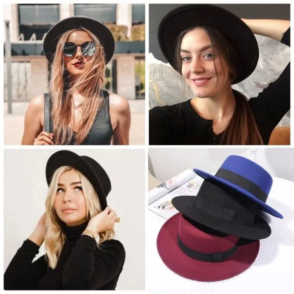 Sombrero de lana clásico para mujer, de Color sólido sombrero de fieltro, ala plana ancha, Jazz, Primavera-Verano Complementos mujer MODA MUJER homo.cat https://homo.cat/product/sombrero-de-lana-clasico-para-mujer-de-color-solido-sombrero-de-fieltro-ala-plana-ancha-jazz-primavera-verano/