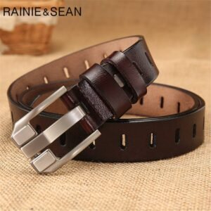 RAINIE-Cinturón de piel auténtica para mujer, Cinturón de piel auténtica con hebilla, color rojo, de alta calidad, 110cm