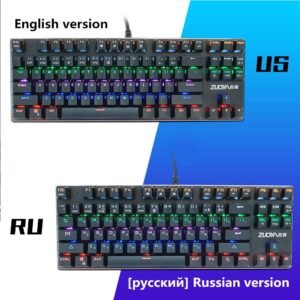 Teclado mecánico para juegos Azul Rojo interruptor 87key RU/US teclado con cable Anti-ghosting RGB/ Mix LED retroiluminado USB para PC Gamer Laptop