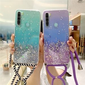 Funda con correa para Xiaomi Redmi Note 9S 9 Pro Max 8T 8 7 6 5 Pro 4 7A 8A 9A 9C Mi 10 T Poco X3 NFC, funda con cordón brillante
