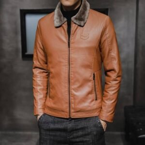 Chaqueta de cuero grueso para hombre, abrigo cálido a prueba de viento, cuello de piel sintética, ropa de marca MY156, invierno y otoño