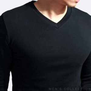 Camiseta de manga larga elástica para hombre, camisa de Lycra y algodón con cuello en V, ropa de marca, 2021