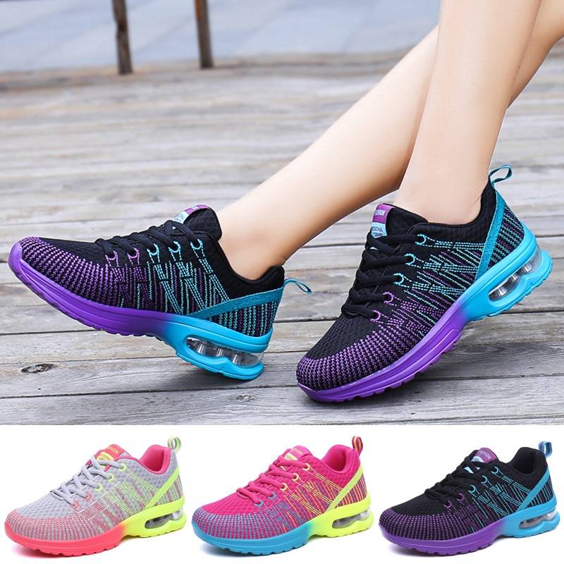 Zapatillas de deporte con suela de aire para mujer, Zapatillas deportivas  atletismo con cordones, transpirables, para correr, ocio, aire libre 