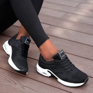 Zapatillas de deporte ligeras para mujer, zapatos deportivos para exterior, transpirables de malla, cómodas, con cojín de aire y cordones