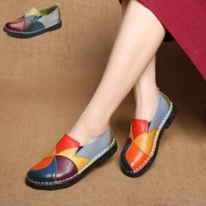 DONGNANFENG-zapatos planos de piel auténtica para mujer, mocasines antideslizantes coloridos de talla grande 35-42