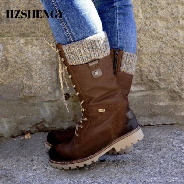 HZSHENGY-Botas de media caña con punta redonda para mujer, botines antideslizantes de tacón bajo, de punto, con cremallera lateral y cordones, para motocicleta CALZADO Zapatos y botas mujer homo.cat https://homo.cat/?post_type=product&p=85595