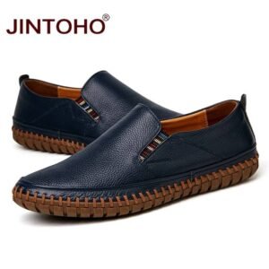 JINTOHO Tamaño Grande Hombres Zapatos de Cuero Genuinos Mocasines Slip On Zapatos Negros de Cuero Real Mens Mocasines Zapatos Zapatos de Diseño Italiano