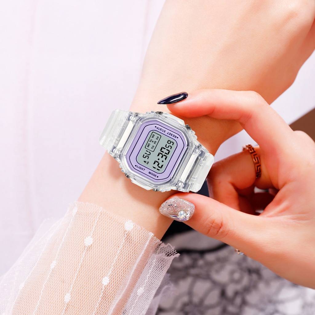 Reloj Digital transparente para Mujer, cronógrafo cuadrado, electrónico,  deportivo, resistente al agua, nuevo, triangulación de envíos 