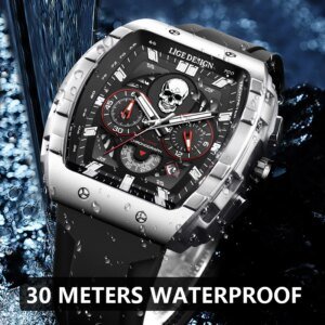 LIGE-reloj analógico con correa de cuarzo para hombre, accesorio de pulsera resistente al agua con cronógrafo, complemento Masculino deportivo de marca de lujo con diseño de Calavera, a la moda