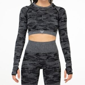 IMPERIA – Seamless Crop Top Camuflaje Gris-Beverly