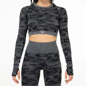 IMPERIA - Seamless Crop Top Camuflaje Gris-Beverly