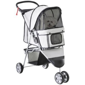PawHut-carrito plegable para mascotas, ruedas para perros y gatos, color gris, 75x45x97 cm