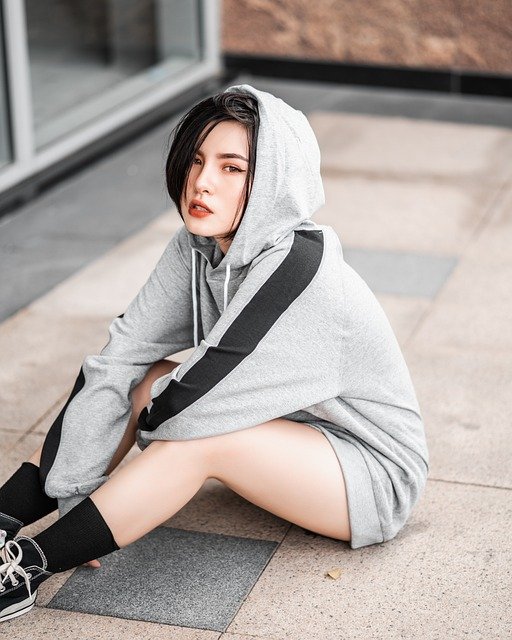 woman, hoodie, model